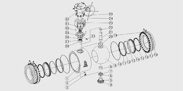 固(gù)定球閥結構示意(yì)圖 固定球閥結構(gou)示意圖